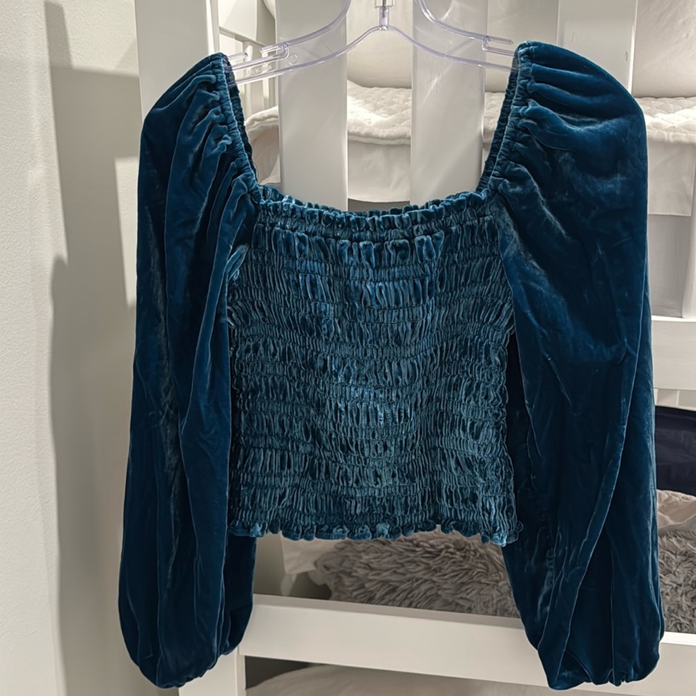 Anthropologie Velvet Balloon Sleeve Top